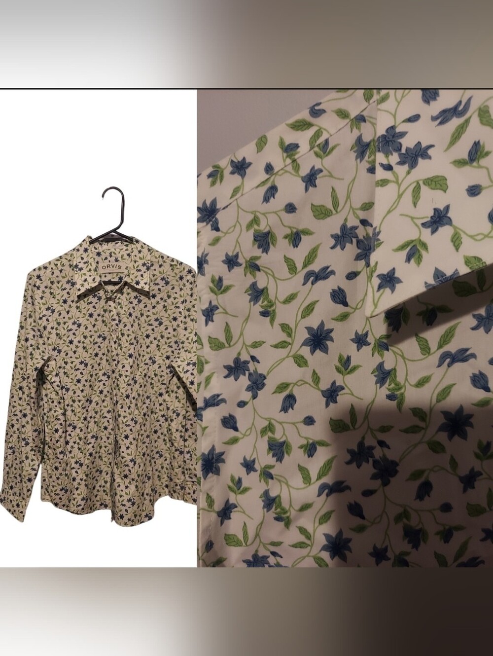 Orvis Floral 100% Cotton Wrinkle Free Button Down Shirt 12 Cottagecore Preppy